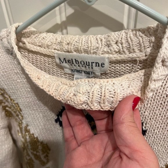 Melbourne HAND KNIT Medium Cozy Cream and Gold Nautical Crew Neck Sweater - Picture 6 of 10